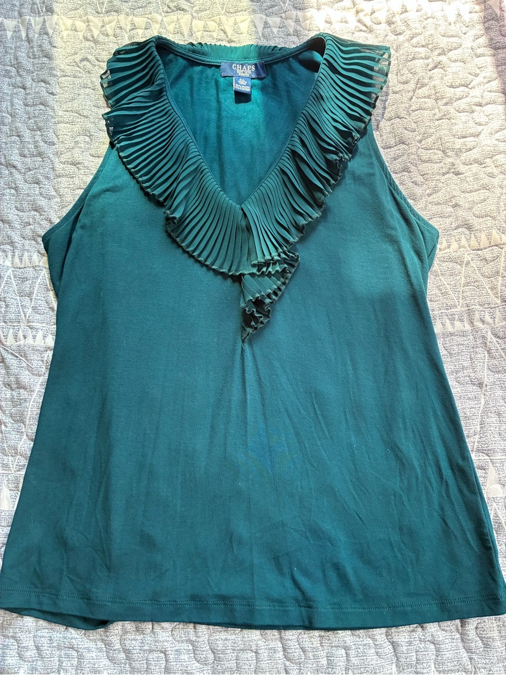 Chaps Teal Sleeveless V-Neck Ruffle sleeveless top size PL